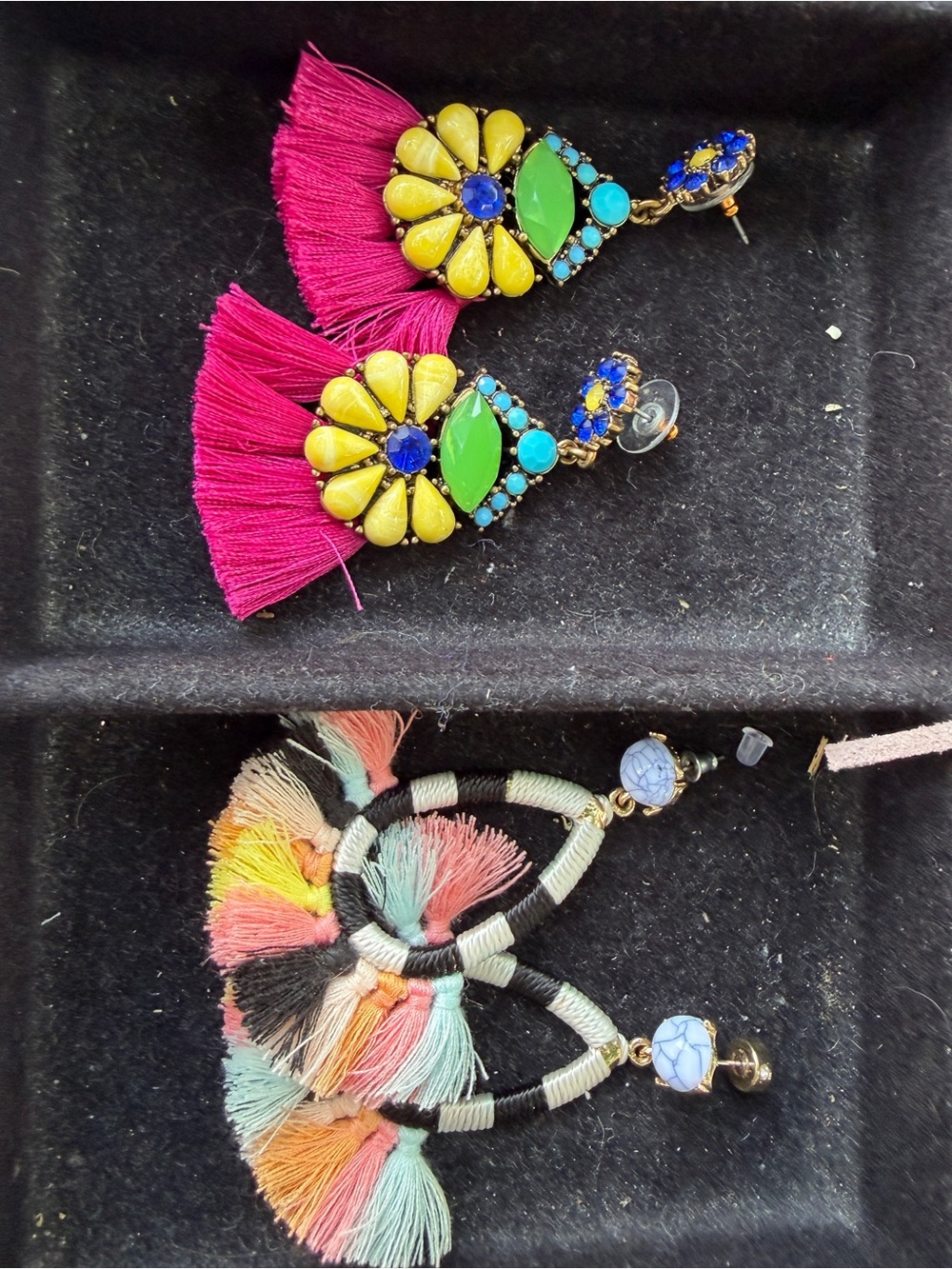 J. Crew Vibrant Tassel Floral Drop Earrings in Fuchsia, Yellow & Green